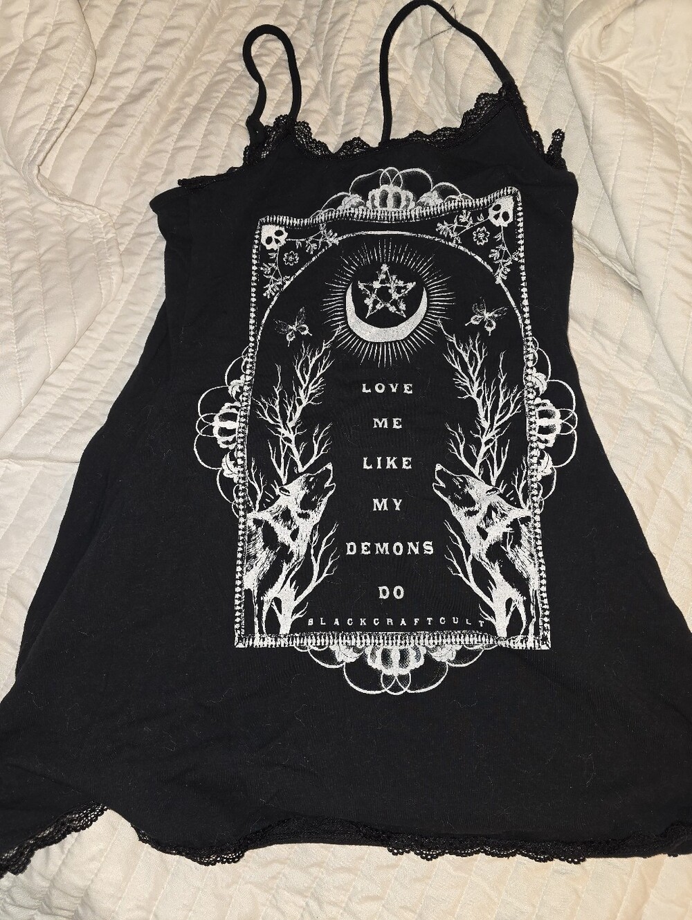 Black Graphic Spaghetti Strap Dress - Blackcraft Cult Style